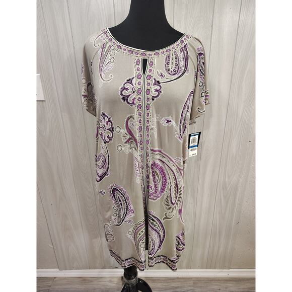 Alfani Paisley Sparkle Tunic Mini-dress XL Purple Tan NWT Boho Party Festival - Picture 1 of 11